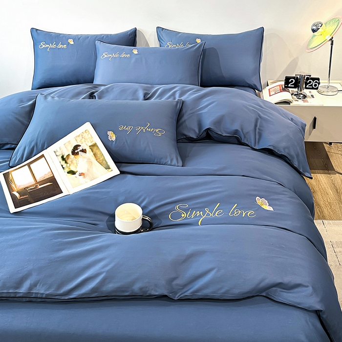 91家纺网 家纺一手货源 找家纺 宇彬家纺 2025直播热款新款13374全棉母婴级麻绳滚边纯棉色刺绣单品被套 轻奢 宾利蓝