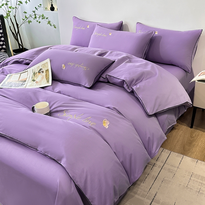 91家纺网 家纺一手货源 找家纺 宇彬家纺 2025直播热款新款13374全棉母婴级麻绳滚边纯棉色刺绣单品被套 轻奢 典雅紫