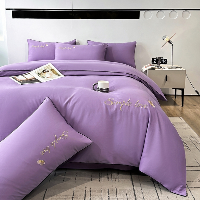 91家纺网 家纺一手货源 找家纺 宇彬家纺 2025直播热款新款13374全棉母婴级麻绳滚边纯棉色刺绣单品被套 轻奢 典雅紫