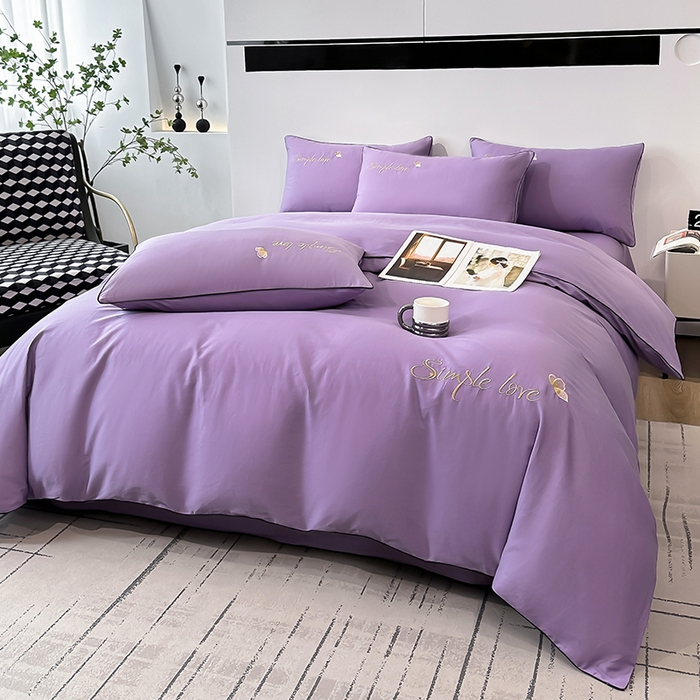 91家纺网 家纺一手货源 找家纺 宇彬家纺 2025直播热款新款13374全棉母婴级麻绳滚边纯棉色刺绣单品被套 轻奢 典雅紫