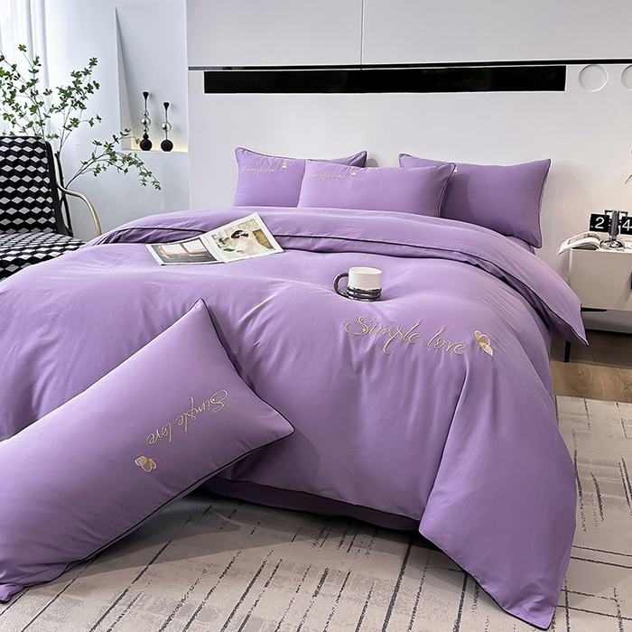 91家纺网 家纺一手货源 找家纺 宇彬家纺 2025直播热款新款13374全棉母婴级麻绳滚边纯棉色刺绣单品被套 轻奢 典雅紫