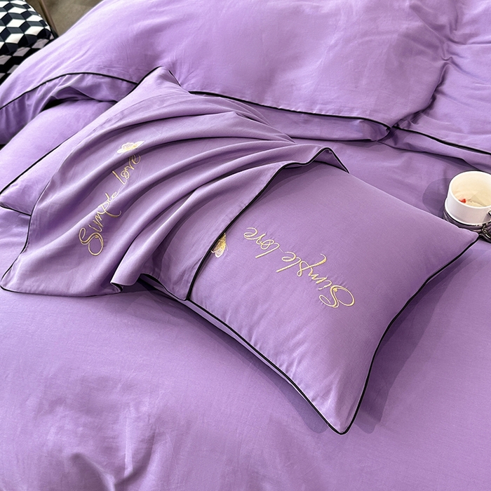 91家纺网 家纺一手货源 找家纺 宇彬家纺 2025直播热款新款13374全棉母婴级麻绳滚边纯棉色刺绣单品被套 轻奢 典雅紫