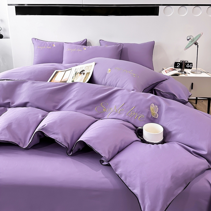 91家纺网 家纺一手货源 找家纺 宇彬家纺 2025直播热款新款13374全棉母婴级麻绳滚边纯棉色刺绣单品被套 轻奢 典雅紫