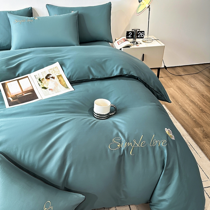 91家纺网 家纺一手货源 找家纺 宇彬家纺 2025直播热款新款13374全棉母婴级麻绳滚边纯棉色刺绣单品被套 轻奢 摩卡绿