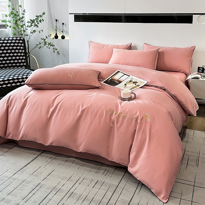 91家纺网 家纺一手货源 找家纺 宇彬家纺 2025直播热款新款13374全棉母婴级麻绳滚边纯棉色刺绣单品被套 轻奢 奶油粉