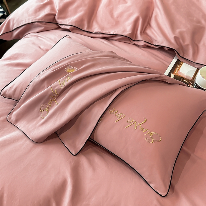 91家纺网 家纺一手货源 找家纺 宇彬家纺 2025直播热款新款13374全棉母婴级麻绳滚边纯棉色刺绣单品被套 轻奢 奶油粉