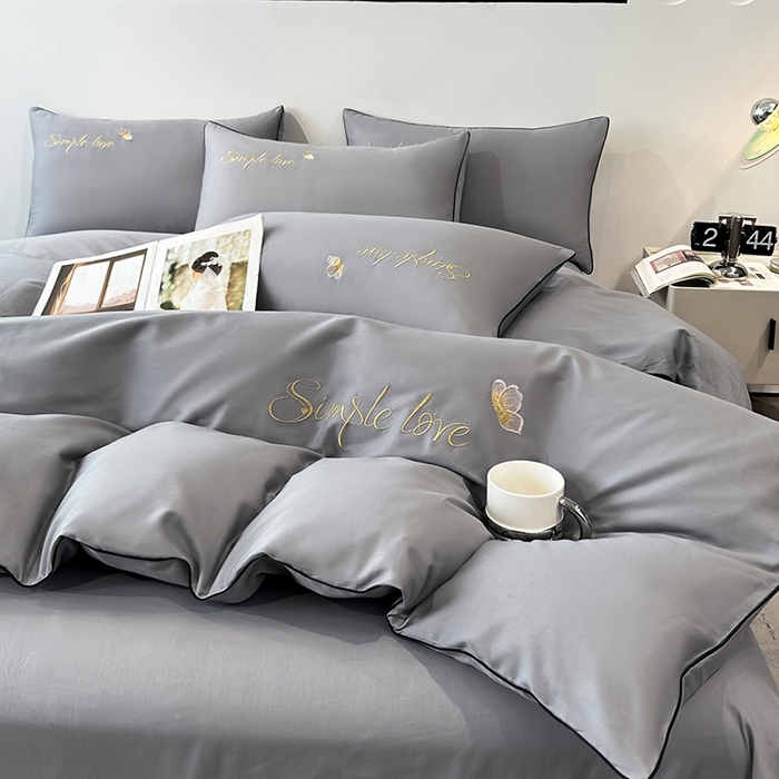 91家纺网 家纺一手货源 找家纺 宇彬家纺 2025直播热款新款13374全棉母婴级麻绳滚边纯棉色刺绣单品被套 轻奢 绅士灰