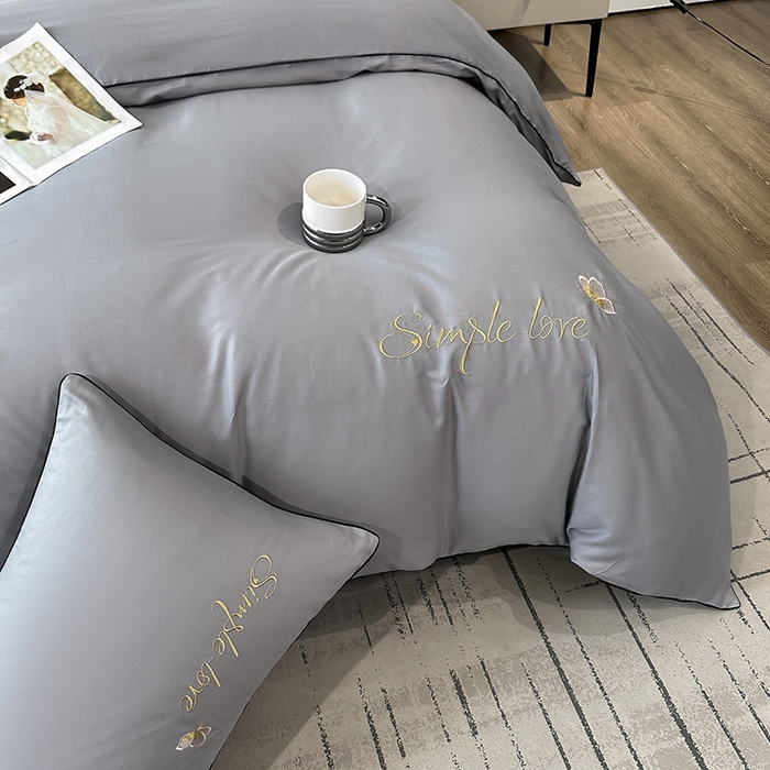 91家纺网 家纺一手货源 找家纺 宇彬家纺 2025直播热款新款13374全棉母婴级麻绳滚边纯棉色刺绣单品被套 轻奢 绅士灰