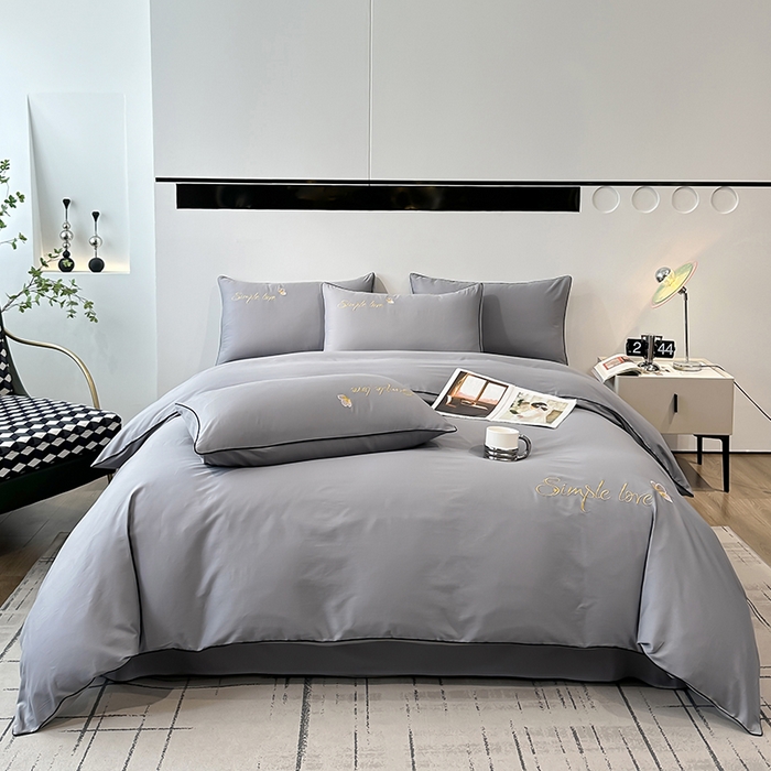 91家纺网 家纺一手货源 找家纺 宇彬家纺 2025直播热款新款13374全棉母婴级麻绳滚边纯棉色刺绣单品被套 轻奢 绅士灰