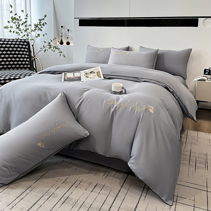 91家纺网 家纺一手货源 找家纺 宇彬家纺 2025直播热款新款13374全棉母婴级麻绳滚边纯棉色刺绣单品被套 轻奢 绅士灰