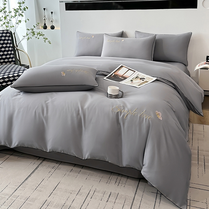 91家纺网 家纺一手货源 找家纺 宇彬家纺 2025直播热款新款13374全棉母婴级麻绳滚边纯棉色刺绣单品被套 轻奢 绅士灰