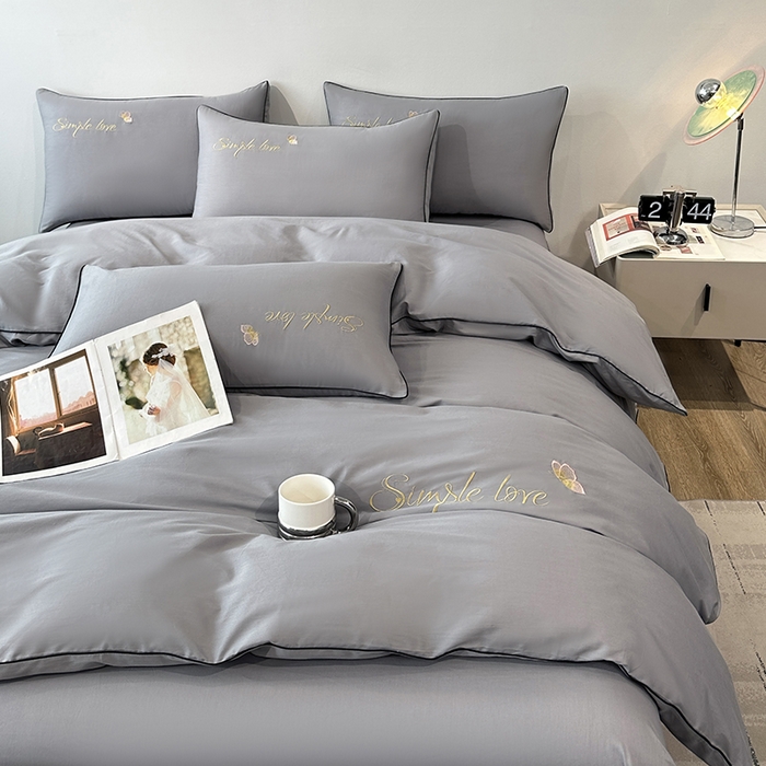 91家纺网 家纺一手货源 找家纺 宇彬家纺 2025直播热款新款13374全棉母婴级麻绳滚边纯棉色刺绣单品被套 轻奢 绅士灰