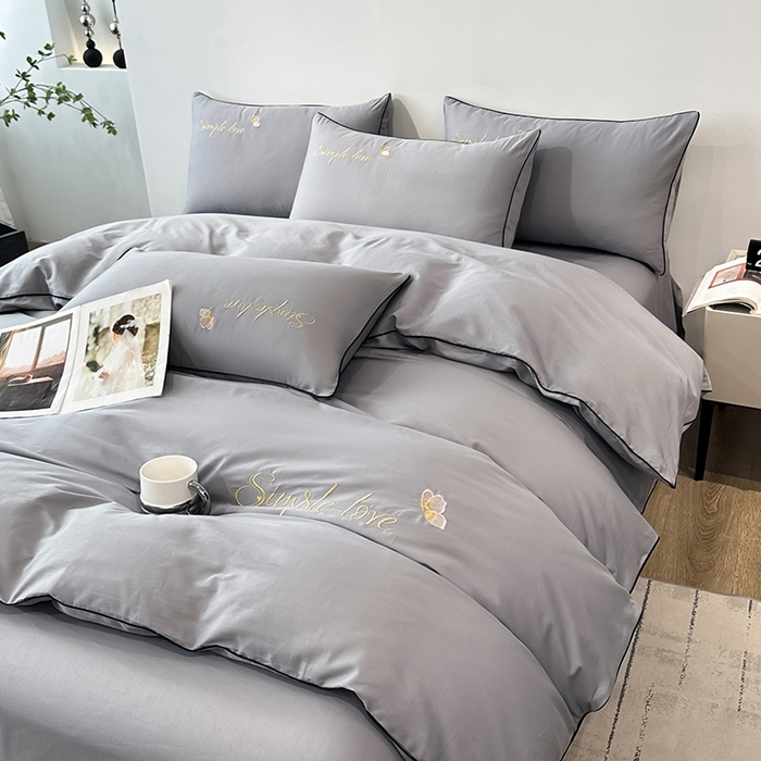 91家纺网 家纺一手货源 找家纺 宇彬家纺 2025直播热款新款13374全棉母婴级麻绳滚边纯棉色刺绣单品被套 轻奢 绅士灰