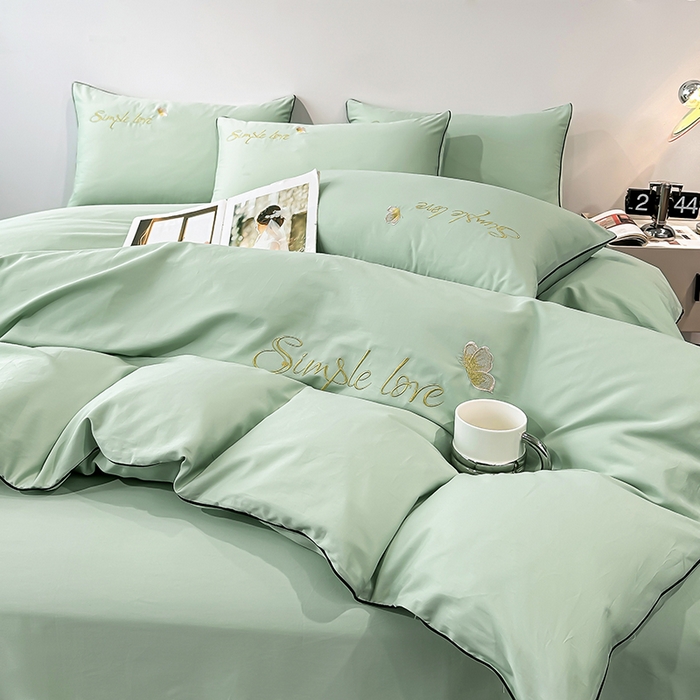 91家纺网 家纺一手货源 找家纺 宇彬家纺 2025直播热款新款13374全棉母婴级麻绳滚边纯棉色刺绣单品被套 轻奢 炫彩绿