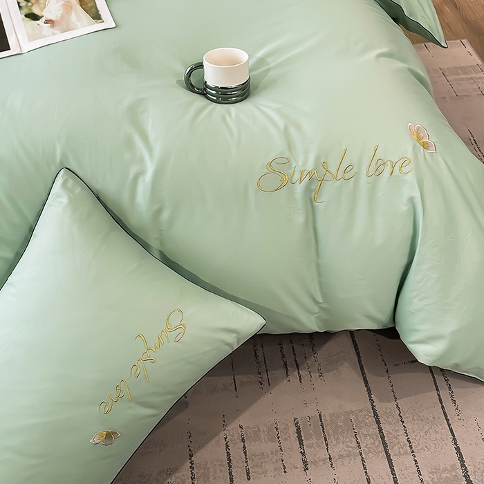 91家纺网 家纺一手货源 找家纺 宇彬家纺 2025直播热款新款13374全棉母婴级麻绳滚边纯棉色刺绣单品被套 轻奢 炫彩绿