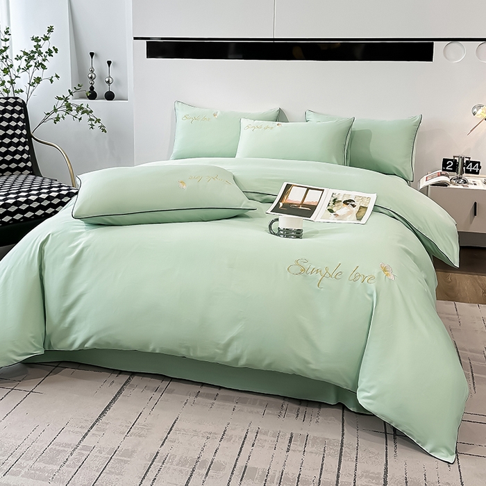 91家纺网 家纺一手货源 找家纺 宇彬家纺 2025直播热款新款13374全棉母婴级麻绳滚边纯棉色刺绣单品被套 轻奢 炫彩绿