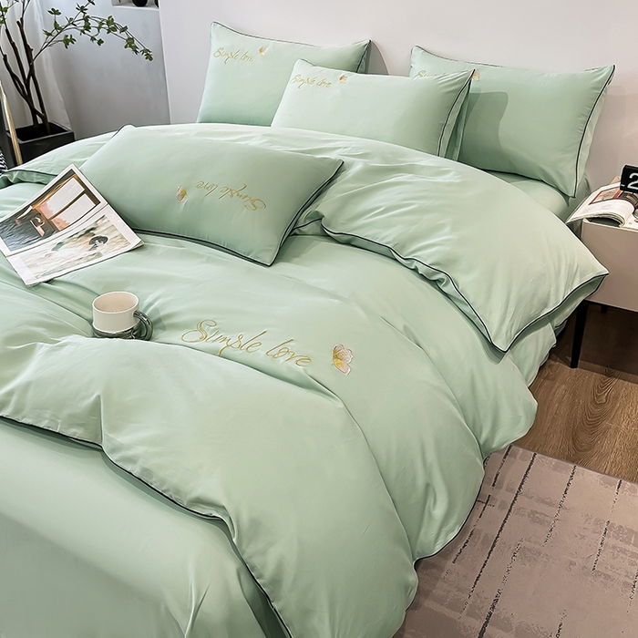 91家纺网 家纺一手货源 找家纺 宇彬家纺 2025直播热款新款13374全棉母婴级麻绳滚边纯棉色刺绣单品被套 轻奢 炫彩绿