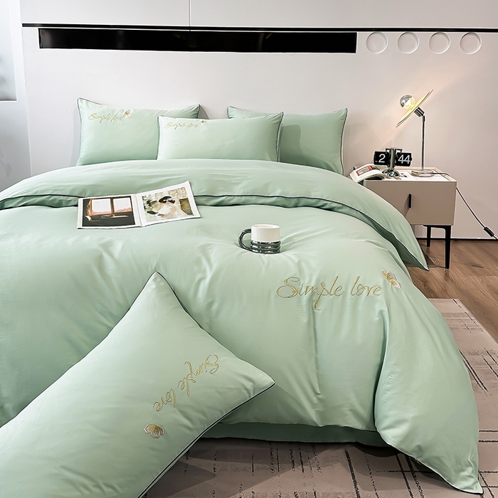 91家纺网 家纺一手货源 找家纺 宇彬家纺 2025直播热款新款13374全棉母婴级麻绳滚边纯棉色刺绣单品被套 轻奢 炫彩绿