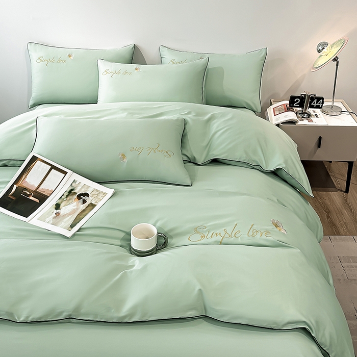 91家纺网 家纺一手货源 找家纺 宇彬家纺 2025直播热款新款13374全棉母婴级麻绳滚边纯棉色刺绣单品被套 轻奢 炫彩绿