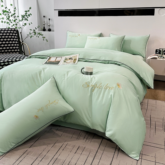 91家纺网 家纺一手货源 找家纺 宇彬家纺 2025直播热款新款13374全棉母婴级麻绳滚边纯棉色刺绣单品被套 轻奢 炫彩绿