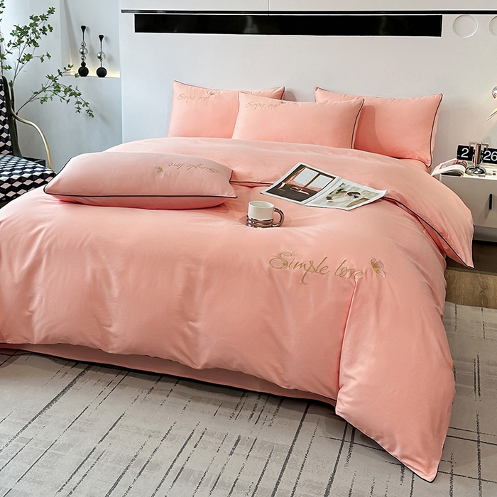 91家纺网 家纺一手货源 找家纺 宇彬家纺 2025直播热款新款13374全棉母婴级麻绳滚边纯棉色刺绣单品被套 轻奢 玉颜粉