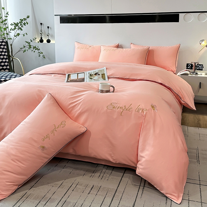 91家纺网 家纺一手货源 找家纺 宇彬家纺 2025直播热款新款13374全棉母婴级麻绳滚边纯棉色刺绣单品被套 轻奢 玉颜粉