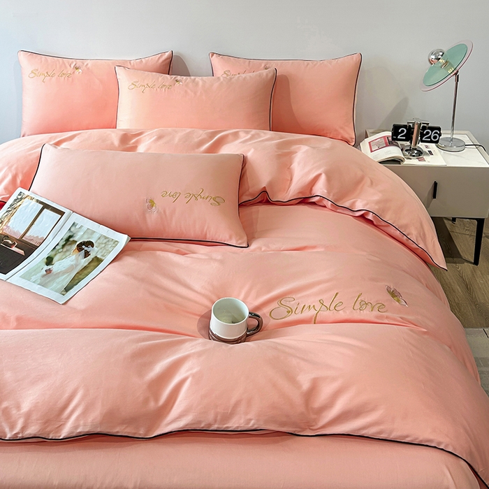 91家纺网 家纺一手货源 找家纺 宇彬家纺 2025直播热款新款13374全棉母婴级麻绳滚边纯棉色刺绣单品被套 轻奢 玉颜粉