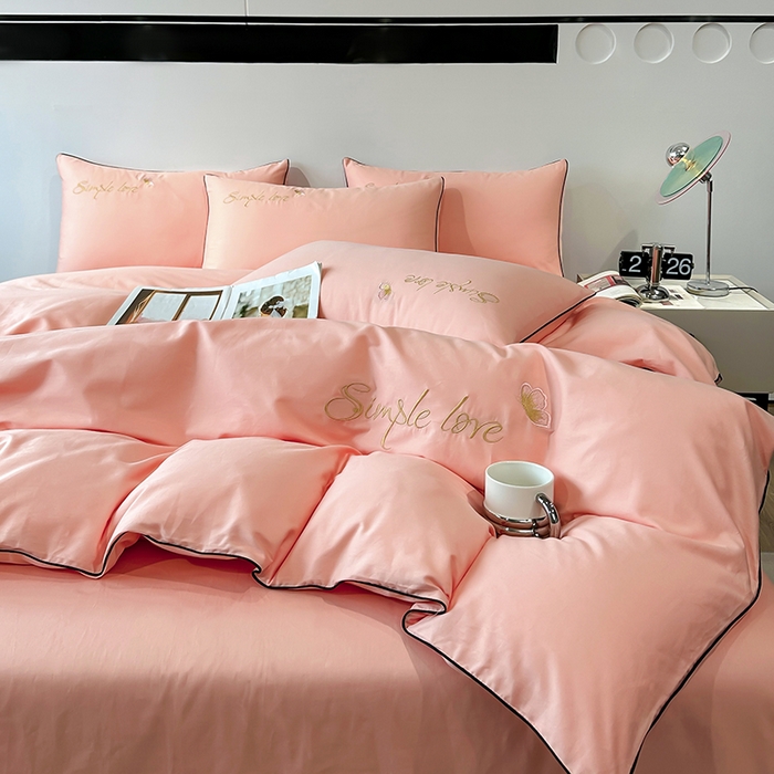 91家纺网 家纺一手货源 找家纺 宇彬家纺 2025直播热款新款13374全棉母婴级麻绳滚边纯棉色刺绣单品被套 轻奢 玉颜粉