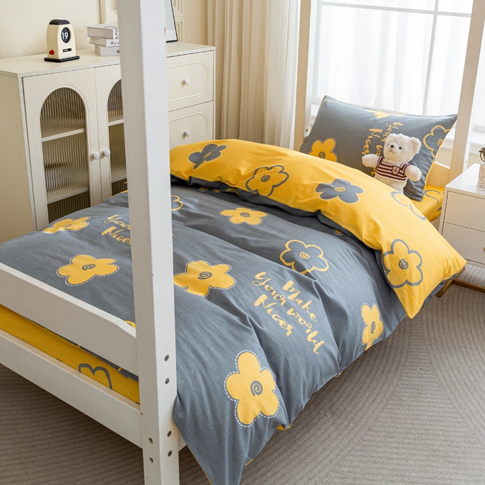 91家纺网 家纺一手货源 找家纺 简冠家纺 2025新款全棉学生三件套宿舍三件套纯棉学生床垫羽丝绒被子被芯 花怡梦-灰