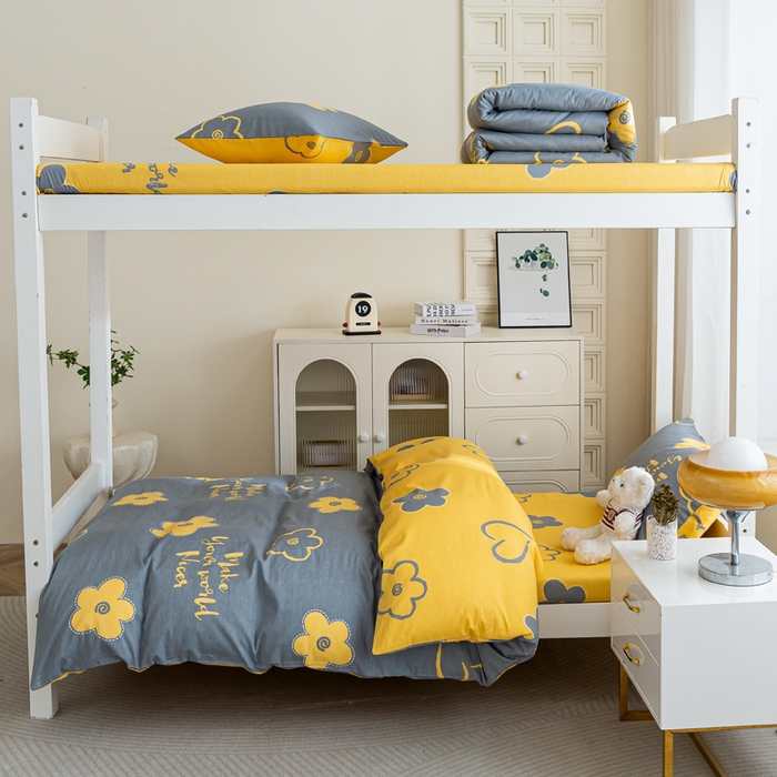 91家纺网 家纺一手货源 找家纺 简冠家纺 2025新款全棉学生三件套宿舍三件套纯棉学生床垫羽丝绒被子被芯 花怡梦-灰