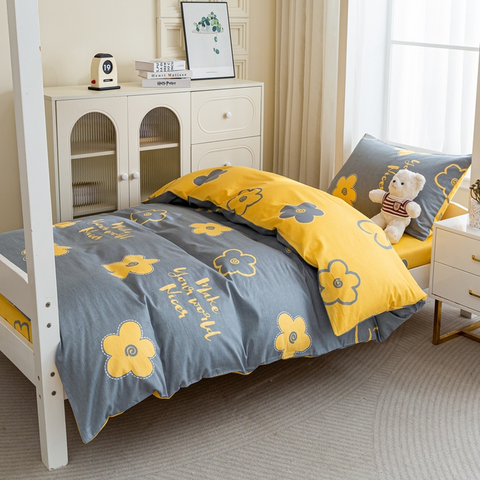 91家纺网 家纺一手货源 找家纺 简冠家纺 2025新款全棉学生三件套宿舍三件套纯棉学生床垫羽丝绒被子被芯 花怡梦-灰