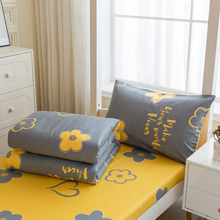 91家纺网 家纺一手货源 找家纺 简冠家纺 2025新款全棉学生三件套宿舍三件套纯棉学生床垫羽丝绒被子被芯 花怡梦-灰