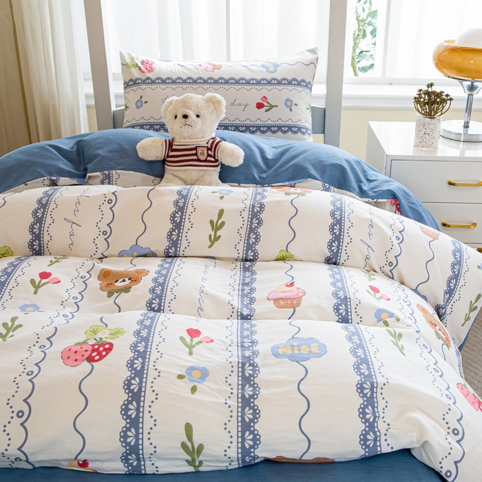 91家纺网 家纺一手货源 找家纺 简冠家纺 2025新款全棉学生三件套宿舍三件套纯棉学生床垫羽丝绒被子被芯 奶油小熊