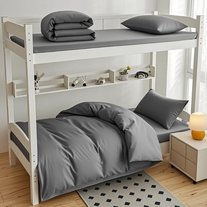 全美家居 2025新款学生全棉纯棉三件套-纯色系列 烟霭灰