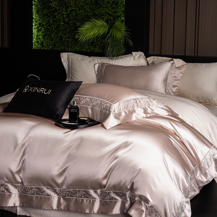 91家纺网 家纺一手货源 找家纺 馨蕊2025春夏新品LF兰精天丝四件套-云芙 云芙-蔷薇粉