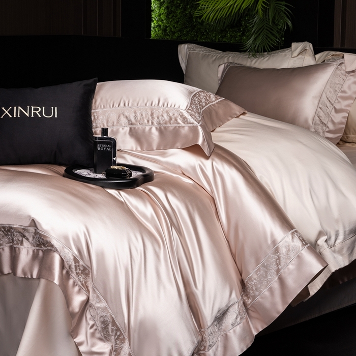 91家纺网 家纺一手货源 找家纺 馨蕊2025春夏新品LF兰精天丝四件套-云芙 云芙-蔷薇粉