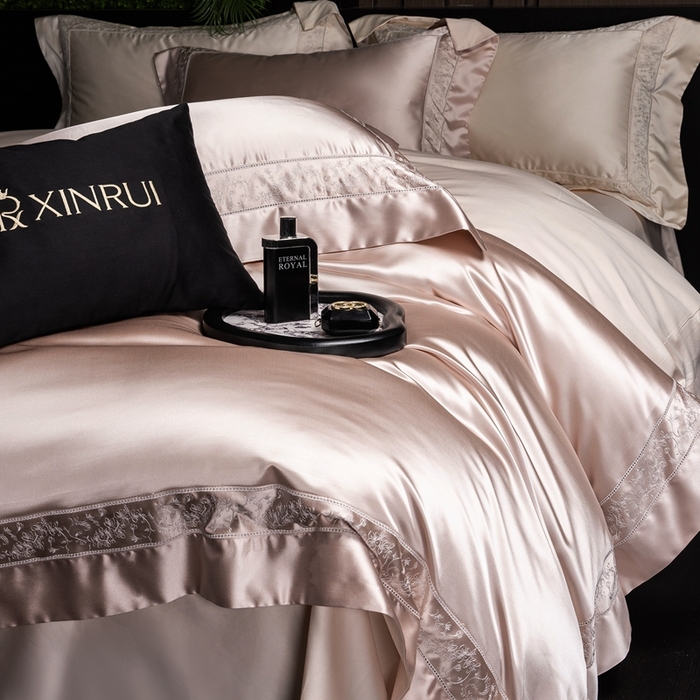 91家纺网 家纺一手货源 找家纺 馨蕊2025春夏新品LF兰精天丝四件套-云芙 云芙-蔷薇粉