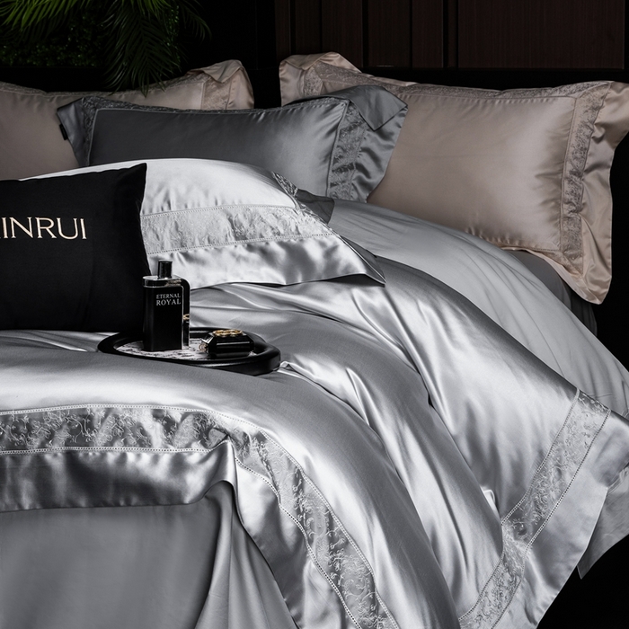 91家纺网 家纺一手货源 找家纺 馨蕊2025春夏新品LF兰精天丝四件套-云芙 云芙-高级灰