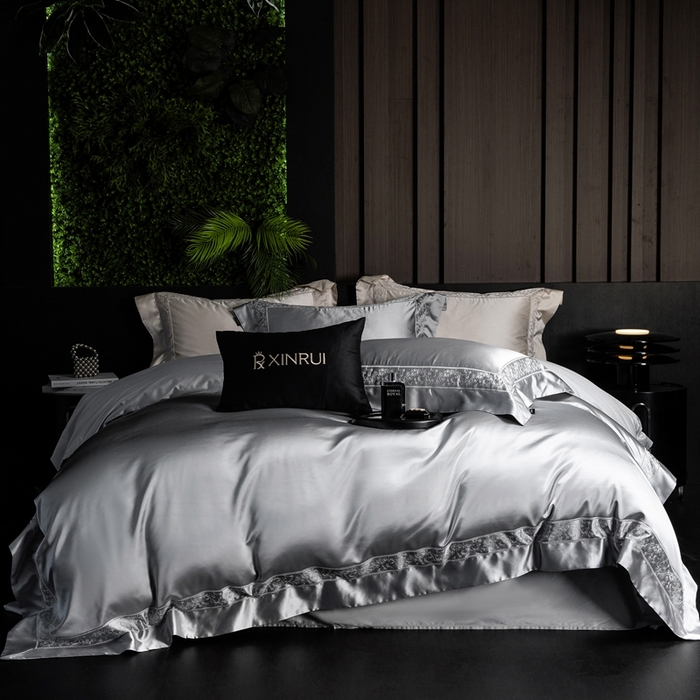 91家纺网 家纺一手货源 找家纺 馨蕊2025春夏新品LF兰精天丝四件套-云芙 云芙-高级灰