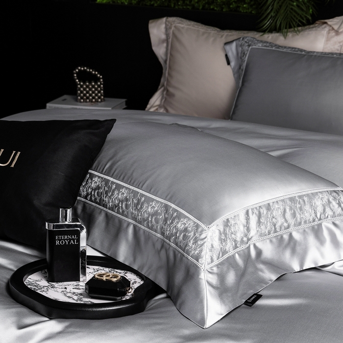 91家纺网 家纺一手货源 找家纺 馨蕊2025春夏新品LF兰精天丝四件套-云芙 云芙-高级灰