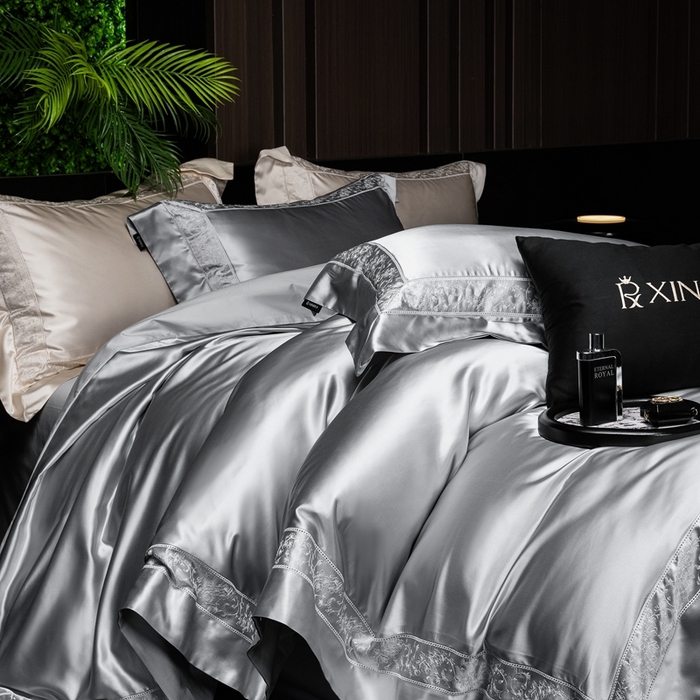 91家纺网 家纺一手货源 找家纺 馨蕊2025春夏新品LF兰精天丝四件套-云芙 云芙-高级灰