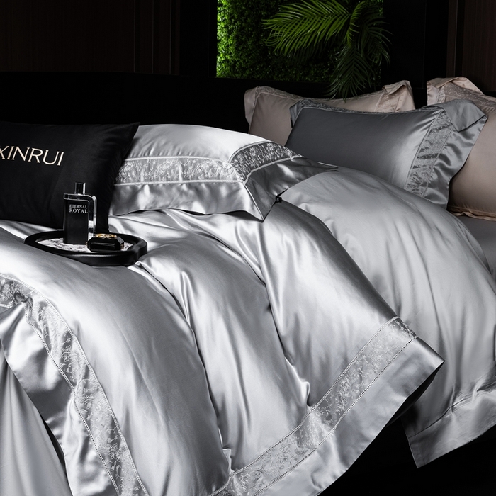 91家纺网 家纺一手货源 找家纺 馨蕊2025春夏新品LF兰精天丝四件套-云芙 云芙-高级灰