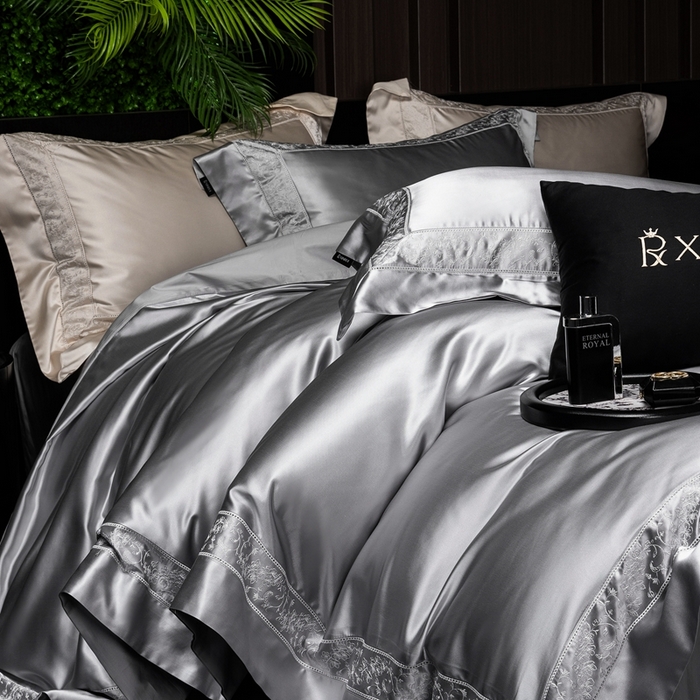 91家纺网 家纺一手货源 找家纺 馨蕊2025春夏新品LF兰精天丝四件套-云芙 云芙-高级灰