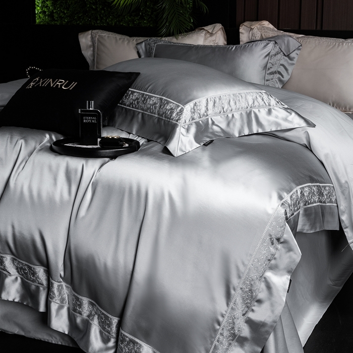 91家纺网 家纺一手货源 找家纺 馨蕊2025春夏新品LF兰精天丝四件套-云芙 云芙-高级灰