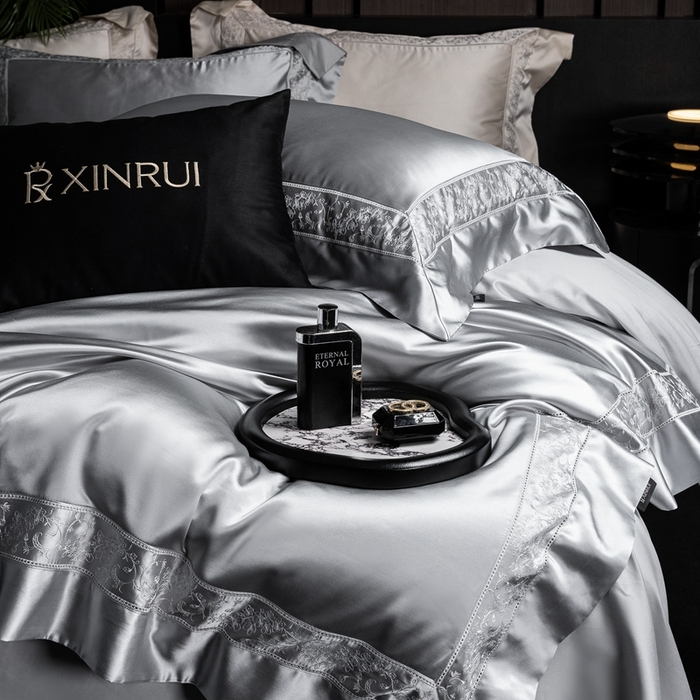 91家纺网 家纺一手货源 找家纺 馨蕊2025春夏新品LF兰精天丝四件套-云芙 云芙-高级灰