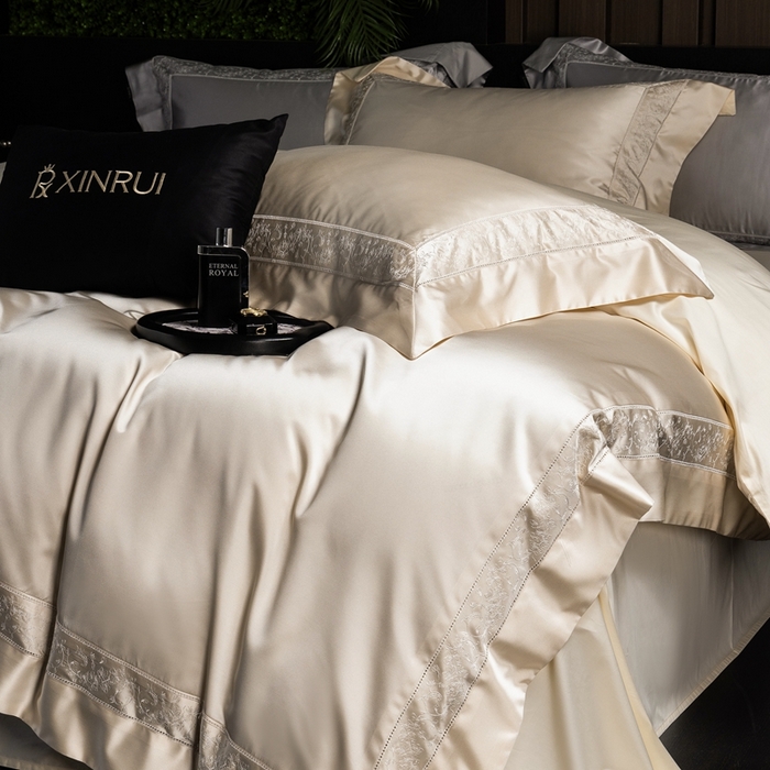 91家纺网 家纺一手货源 找家纺 馨蕊2025春夏新品LF兰精天丝四件套-云芙 云芙-香槟