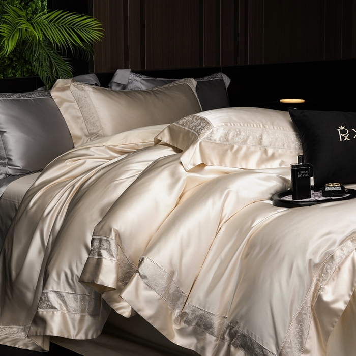 91家纺网 家纺一手货源 找家纺 馨蕊2025春夏新品LF兰精天丝四件套-云芙 云芙-香槟