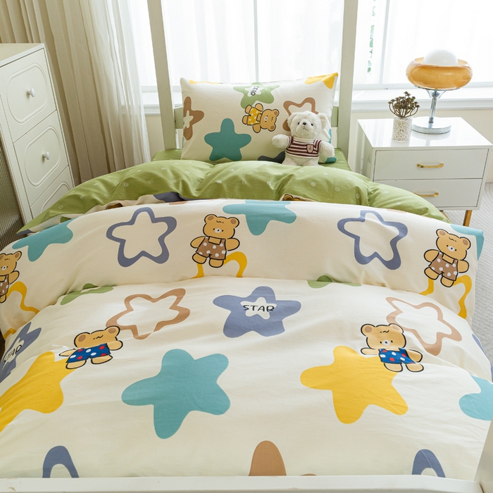 91家纺网 家纺一手货源 找家纺 简冠家纺 2025新款全棉学生三件套宿舍三件套纯棉学生床垫羽丝绒被子被芯 星星熊