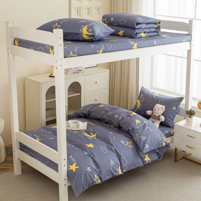 简冠家纺 2025新款全棉学生三件套宿舍三件套纯棉学生床垫羽丝绒被子被芯 月光旅程-灰