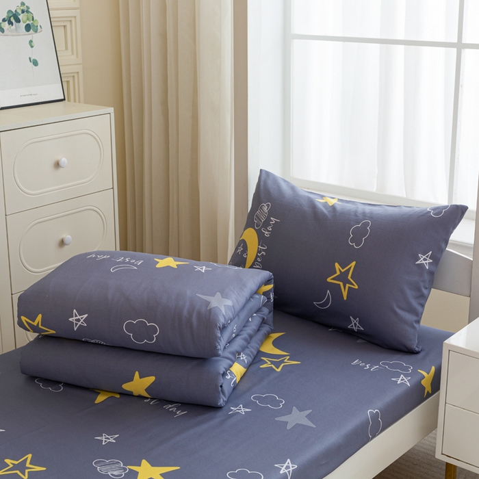 91家纺网 家纺一手货源 找家纺 简冠家纺 2025新款全棉学生三件套宿舍三件套纯棉学生床垫羽丝绒被子被芯 月光旅程-灰